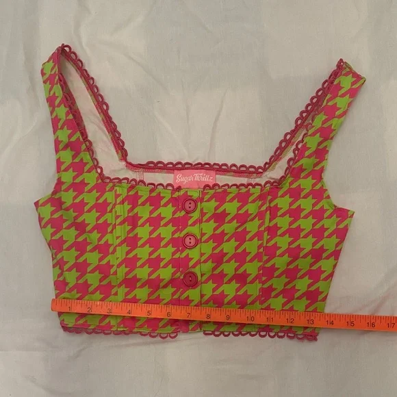 Am I the drama? Sugar Thrillz Neon Pink and Lime Houndstooth Set nwt - Picture 9 of 13